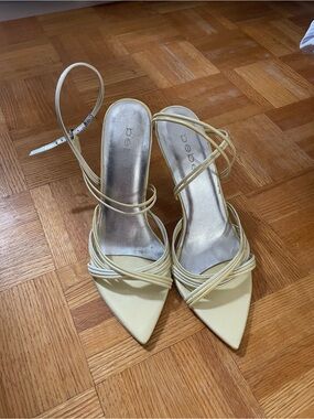bebe Butter Yellow Strappy Pointed-Toe Heels